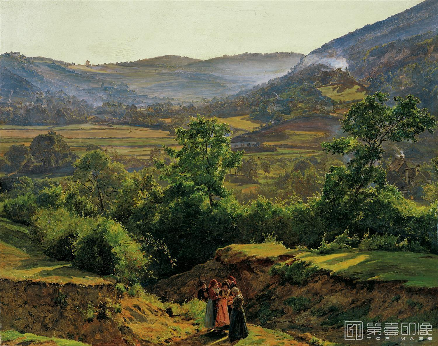 油画-列支敦士登皇家美术馆-Ferdinand Georg WaldmullerMountain Landscape with the Ruin of Liechtenstein near Modling-102
